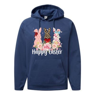 Happy Easter Cute Floral Bunnies Performance Fleece Hoodie