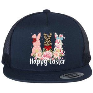 Happy Easter Cute Floral Bunnies Flat Bill Trucker Hat