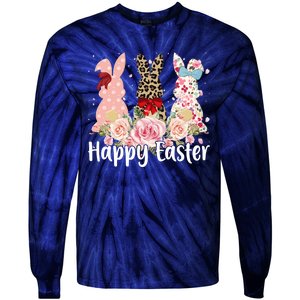 Happy Easter Cute Floral Bunnies Tie-Dye Long Sleeve Shirt