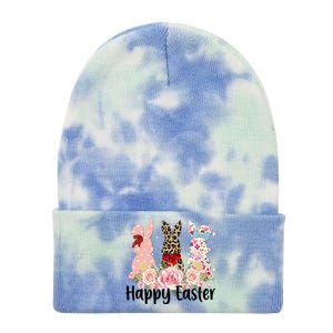 Happy Easter Cute Floral Bunnies Tie Dye 12in Knit Beanie