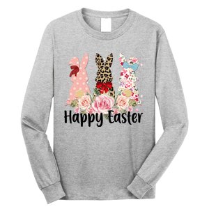 Happy Easter Cute Floral Bunnies Long Sleeve Shirt