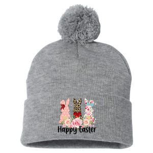 Happy Easter Cute Floral Bunnies Pom Pom 12in Knit Beanie