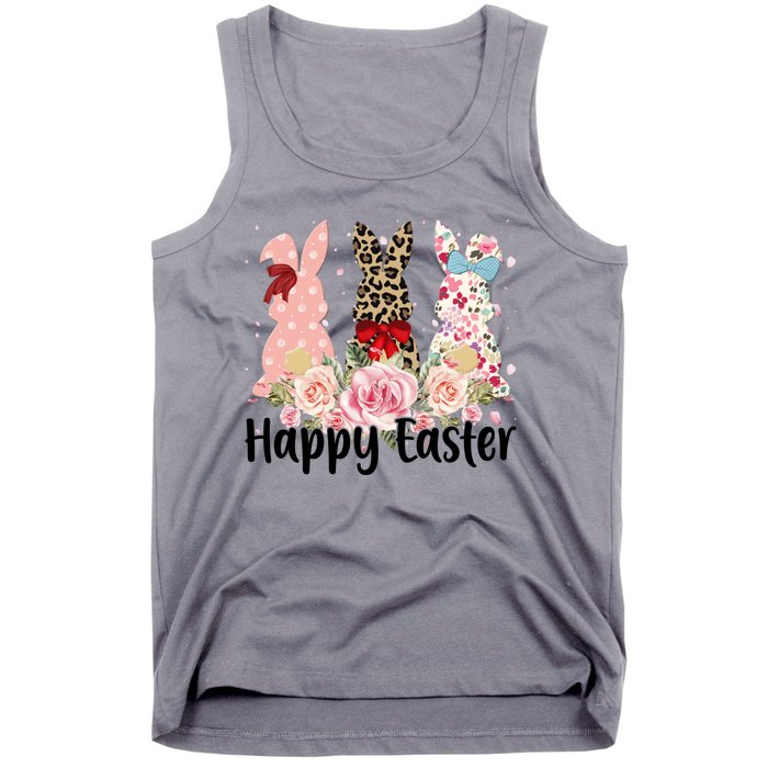 Happy Easter Cute Floral Bunnies Tank Top