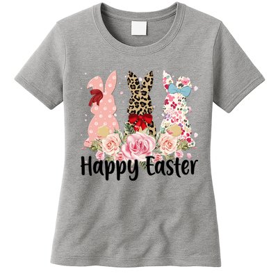 Happy Easter Cute Floral Bunnies Womens T-Shirt