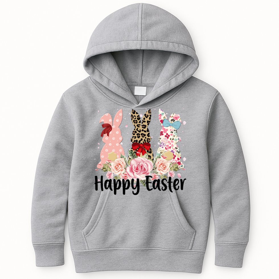 Happy Easter Cute Floral Bunnies Kids Hoodie