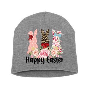 Happy Easter Cute Floral Bunnies Short Acrylic Beanie