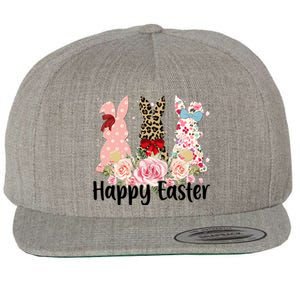 Happy Easter Cute Floral Bunnies Wool Snapback Cap