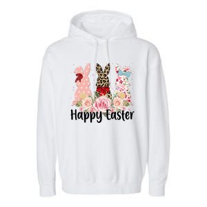 Happy Easter Cute Floral Bunnies Garment-Dyed Fleece Hoodie