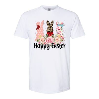 Happy Easter Cute Floral Bunnies Softstyle® CVC T-Shirt