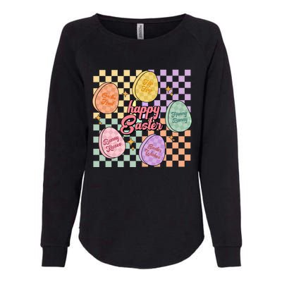 Happy Easter Candy Eggs Retro Groovy Hunny Bunny Checkered Cute Gift Womens California Wash Sweatshirt