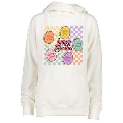 Happy Easter Candy Eggs Retro Groovy Hunny Bunny Checkered Cute Gift Womens Funnel Neck Pullover Hood