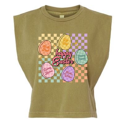 Happy Easter Candy Eggs Retro Groovy Hunny Bunny Checkered Cute Gift Garment-Dyed Women's Muscle Tee