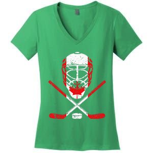 Hockey Equipment Canadian Flag Ice Hockey Women's V-Neck T-Shirt