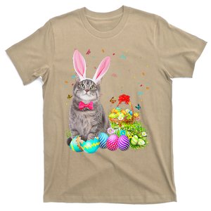 Happy Easter Cute Bunny Cat Eggs Basket Funny T-Shirt