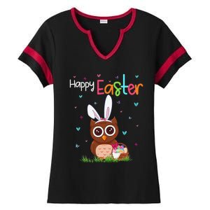 Happy Easter Cute Bunny Owl Cute Easter Owl Lover Ladies Halftime Notch Neck Tee