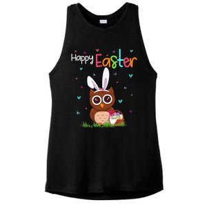 Happy Easter Cute Bunny Owl Cute Easter Owl Lover Ladies PosiCharge Tri-Blend Wicking Tank