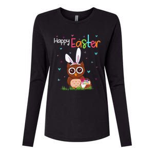 Happy Easter Cute Bunny Owl Cute Easter Owl Lover Womens Cotton Relaxed Long Sleeve T-Shirt