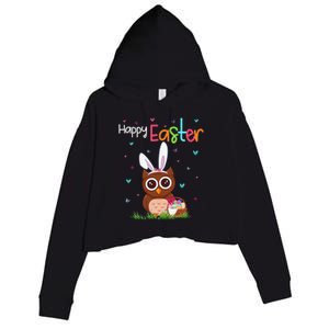 Happy Easter Cute Bunny Owl Cute Easter Owl Lover Crop Fleece Hoodie