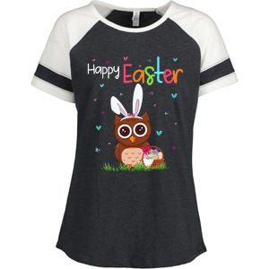 Happy Easter Cute Bunny Owl Cute Easter Owl Lover Enza Ladies Jersey Colorblock Tee