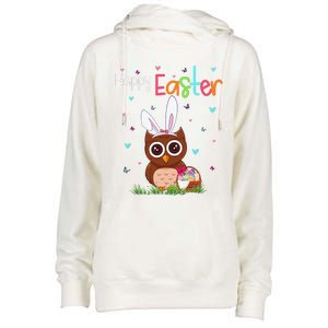 Happy Easter Cute Bunny Owl Cute Easter Owl Lover Womens Funnel Neck Pullover Hood