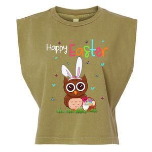 Happy Easter Cute Bunny Owl Cute Easter Owl Lover Garment-Dyed Women's Muscle Tee