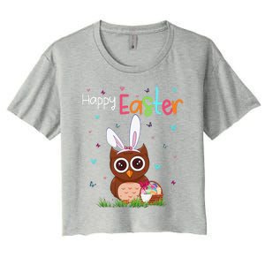 Happy Easter Cute Bunny Owl Cute Easter Owl Lover Women's Crop Top Tee