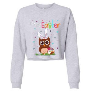 Happy Easter Cute Bunny Owl Cute Easter Owl Lover Cropped Pullover Crew