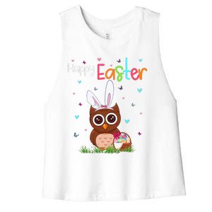 Happy Easter Cute Bunny Owl Cute Easter Owl Lover Women's Racerback Cropped Tank