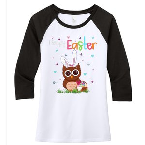 Happy Easter Cute Bunny Owl Cute Easter Owl Lover Women's Tri-Blend 3/4-Sleeve Raglan Shirt