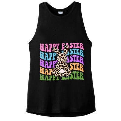 Happy Easter Cheetah Bunny Colorful Retro Ladies PosiCharge Tri-Blend Wicking Tank