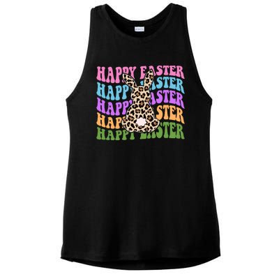 Happy Easter Cheetah Bunny Colorful Retro Ladies PosiCharge Tri-Blend Wicking Tank