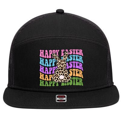 Happy Easter Cheetah Bunny Colorful Retro 7 Panel Mesh Trucker Snapback Hat
