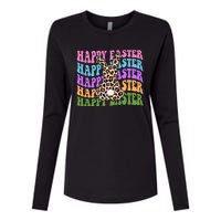 Happy Easter Cheetah Bunny Colorful Retro Womens Cotton Relaxed Long Sleeve T-Shirt