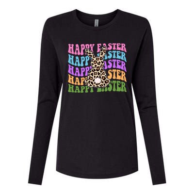 Happy Easter Cheetah Bunny Colorful Retro Womens Cotton Relaxed Long Sleeve T-Shirt