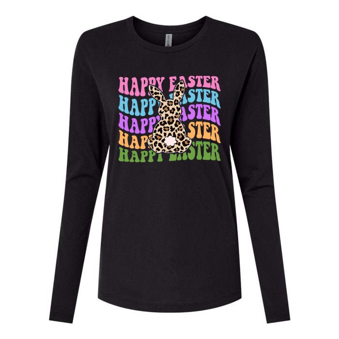 Happy Easter Cheetah Bunny Colorful Retro Womens Cotton Relaxed Long Sleeve T-Shirt