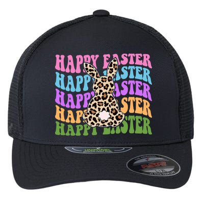 Happy Easter Cheetah Bunny Colorful Retro Flexfit Unipanel Trucker Cap