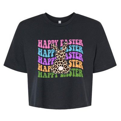 Happy Easter Cheetah Bunny Colorful Retro Bella+Canvas Jersey Crop Tee