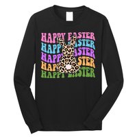 Happy Easter Cheetah Bunny Colorful Retro Long Sleeve Shirt