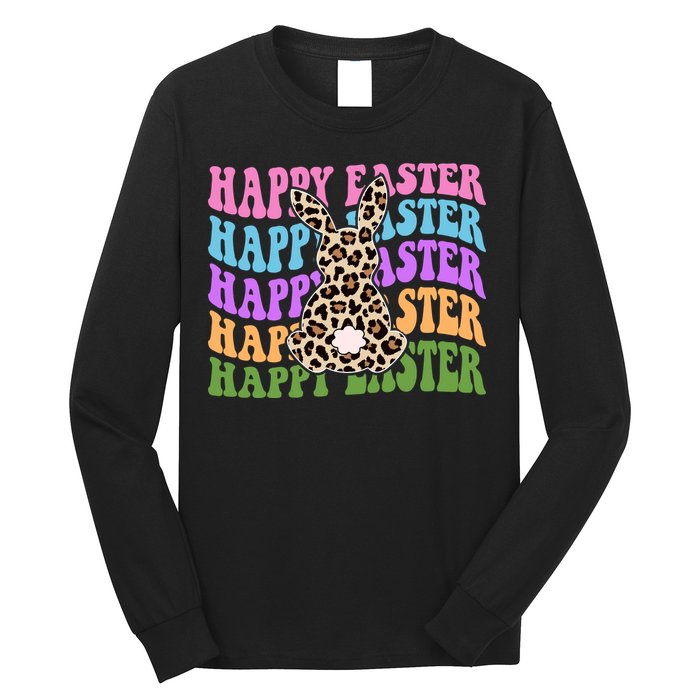 Happy Easter Cheetah Bunny Colorful Retro Long Sleeve Shirt