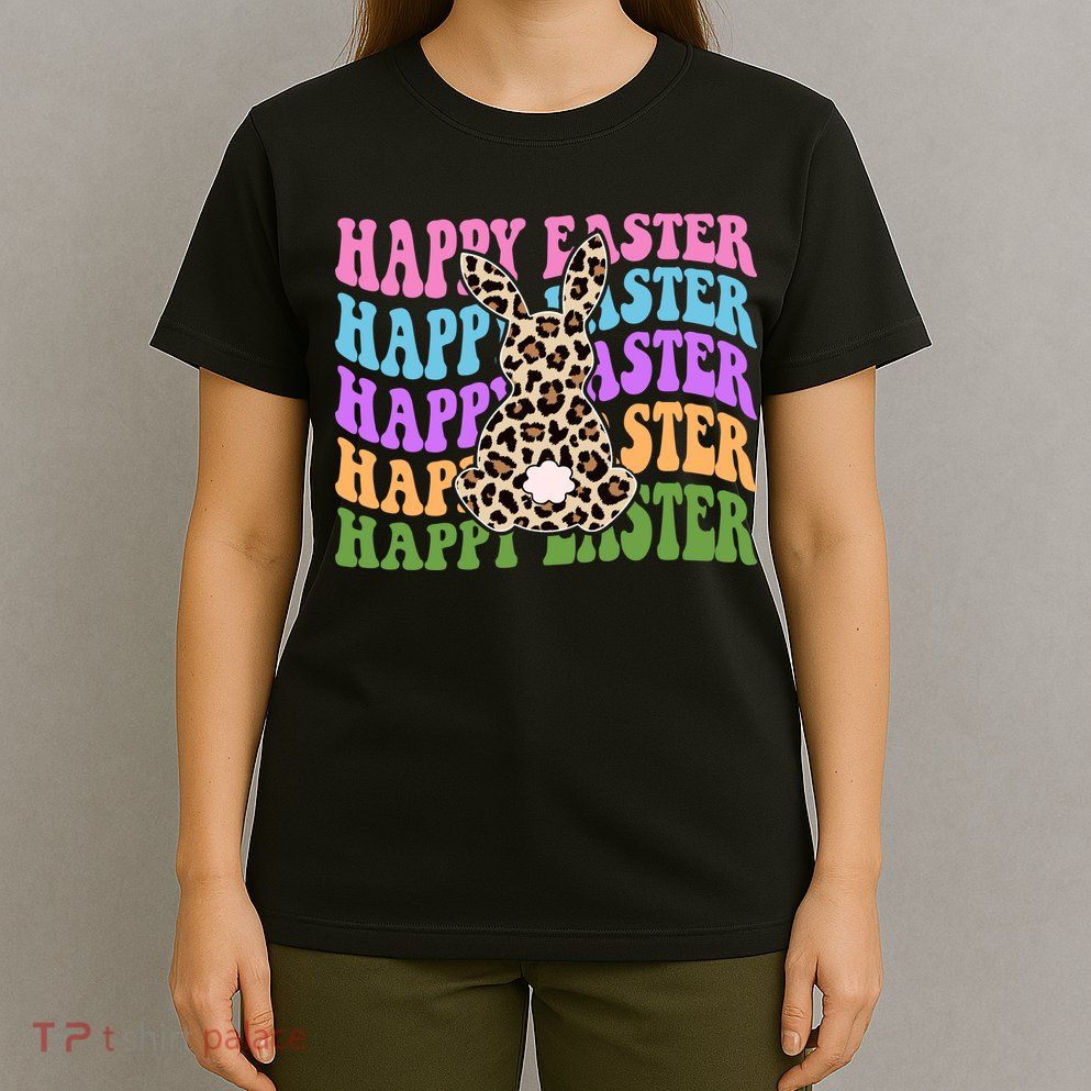 Happy Easter Cheetah Bunny Colorful Retro T-Shirt