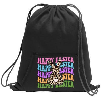 Happy Easter Cheetah Bunny Colorful Retro Sweatshirt Cinch Pack Bag