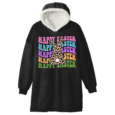 Happy Easter Cheetah Bunny Colorful Retro Hooded Wearable Blanket