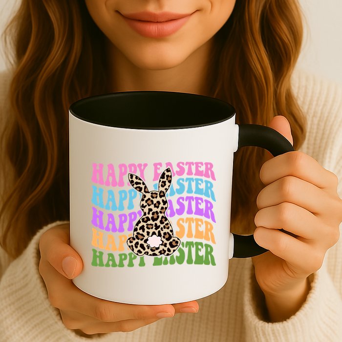 Happy Easter Cheetah Bunny Colorful Retro Mug