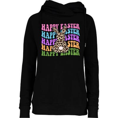 Happy Easter Cheetah Bunny Colorful Retro Womens Funnel Neck Pullover Hood