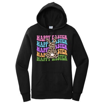Happy Easter Cheetah Bunny Colorful Retro Women's Pullover Hoodie