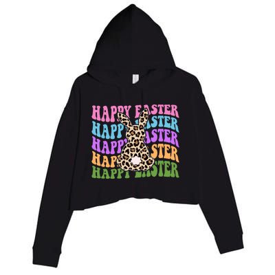 Happy Easter Cheetah Bunny Colorful Retro Crop Fleece Hoodie