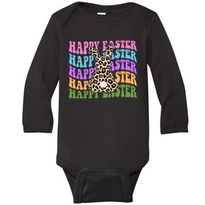 Happy Easter Cheetah Bunny Colorful Retro Baby Long Sleeve Bodysuit