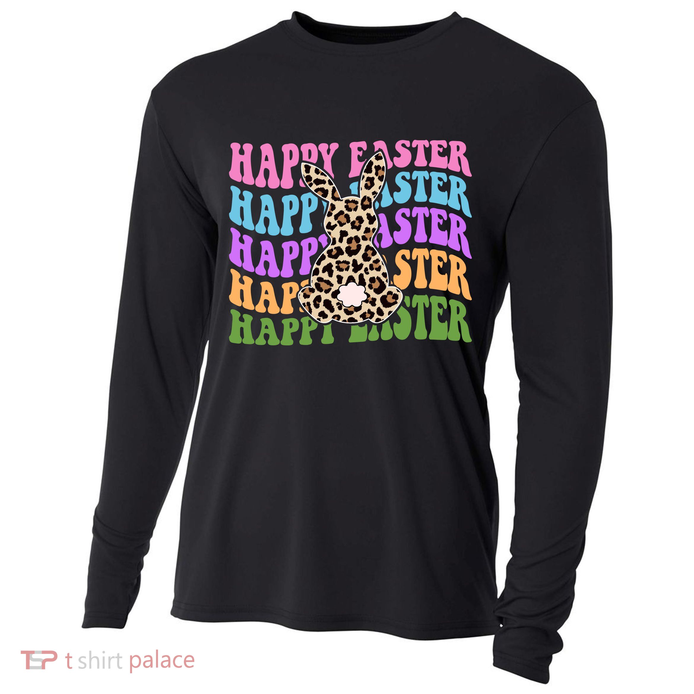 Happy Easter Cheetah Bunny Colorful Retro Cooling Performance Long Sleeve Crew