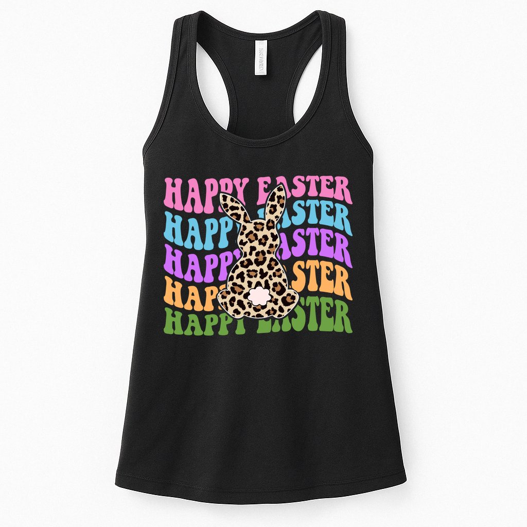 Happy Easter Cheetah Bunny Colorful Retro Womens Tank Top