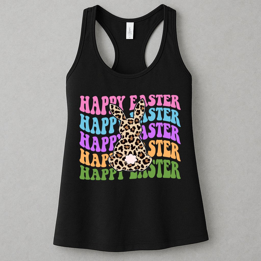 Happy Easter Cheetah Bunny Colorful Retro Womens Tank Top